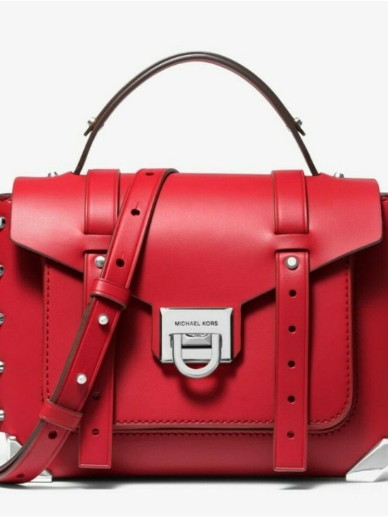 Michael Kors Handbags - Michael Kors Red Leather Structured Satchel with Silver Hardware